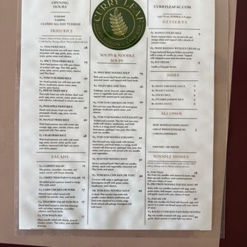 Curry Leaf - New menu - Thai Near Me - Eureka, California