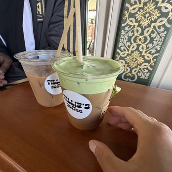 Tillie’s Coffee - Oat milk passion fruit iced latte and an oat milk macadamia nut matcha cream top iced latte - Coffee & Tea Near Me - Los Angeles, California Tillie’s Coffee - Oat milk passion fruit iced latte and an oat milk macadamia nut matcha cream top iced latte - Coffee & Tea Near Me - Los Angeles, California