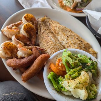 Blue Harbor Seafood & Mariscos - Grilled flounder with shrimp and steamed vegetables - Seafood Near Me - Houston, Texas Blue Harbor Seafood & Mariscos - Grilled flounder with shrimp and steamed vegetables - Seafood Near Me - Houston, Texas