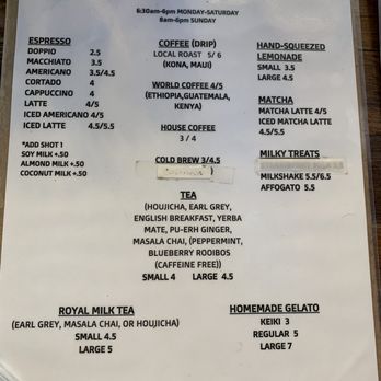ARS Cafe - Drink menu - Art Galleries Near Me - Honolulu, Hawaii