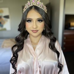Erika Vega Makeup and Hair Stylist - Full glam makeup and hair quince with hair extensions added in