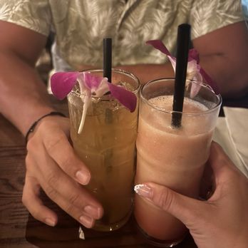 The Terrace - mai tai (left) + lava flow (right) - Asian Fusion Near Me - Hanalei, Hawaii