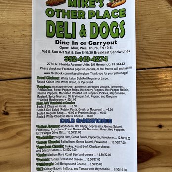 Mike's Other Place Deli & Dogs - Menu Page 1 - Delis Near Me - Hernando, Florida Mike's Other Place Deli & Dogs - Menu Page 1 - Delis Near Me - Hernando, Florida