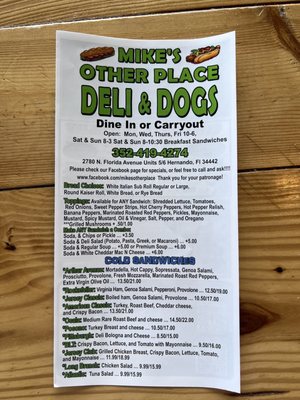 Menu photo 2 Mike's Other Place Deli & Dogs Hernando, FL Menu photo 2 Mike's Other Place Deli & Dogs Hernando, FL
