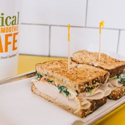 Our Turkey Apple Dijon is always a hit! Bacon, kale and apple slaw, a smoked cheese blend & honey dijon on 9-grain bread.