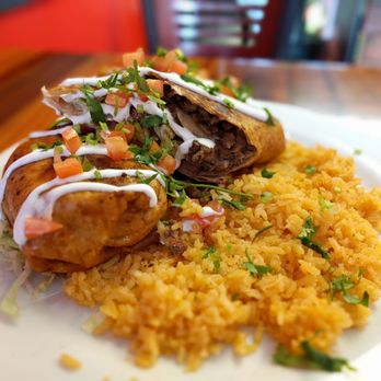 Brasas - Asada chimichanga with rice. - Mexican Near Me - Cicero, Illinois