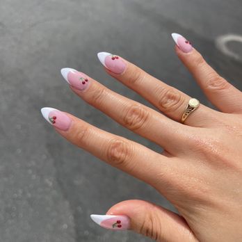 Nail Bar - Mountain View - Gel builder fill, French tip, 3D tiny cherries for texture - Nail Salons Near Me - Mountain View, California