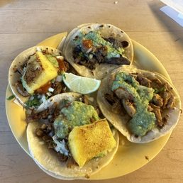Tacos- asada (top right), pollo (bottom right), and adobada pork (with pineapple) Tacos- asada (top right), pollo (bottom right), and adobada pork (with pineapple)