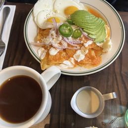 Chilaquiles and black coffee Chilaquiles and black coffee