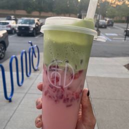 Strawberry Jasmine Milk Tea with Matcha Foam