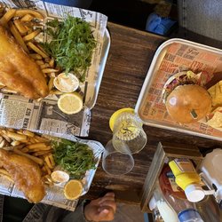Frog - Fish and chips x2, falafel burger with side of nachos