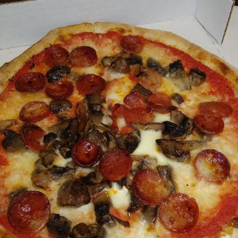 Pizzology - Rossa pepperoni, wood fired mushrooms and extra fresh mozzarella. Great but a little cold - Pizza Near Me - Carmel, Indiana Pizzology - Rossa pepperoni, wood fired mushrooms and extra fresh mozzarella. Great but a little cold - Pizza Near Me - Carmel, Indiana