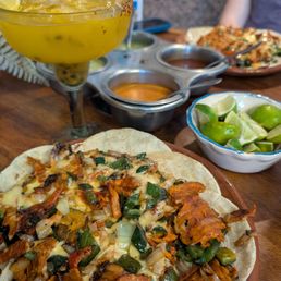 Al Pastor Alambres and Passion Fruit Margarita