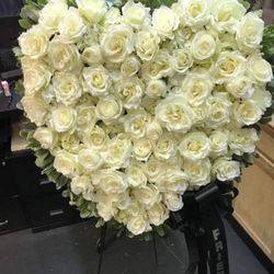Busy Bee's Flowers - Heart funeral spray made with white roses