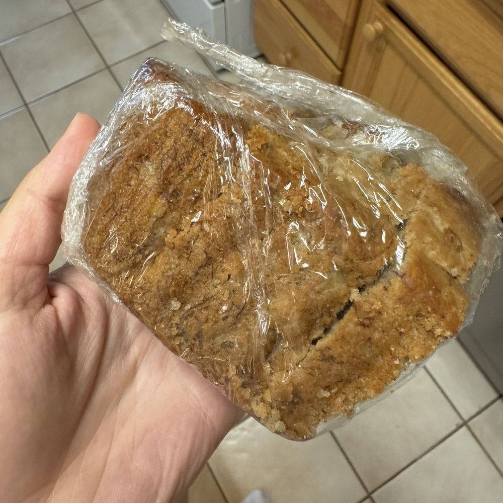 Banana bread - walnut. She bakes about 12 loaves a day JFYI!