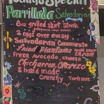 L'Roco Grill - The Black board with today's special Parrillada Salvadoreña - Salvadoran Near Me - San Jose, California L'Roco Grill - The Black board with today's special Parrillada Salvadoreña - Salvadoran Near Me - San Jose, California