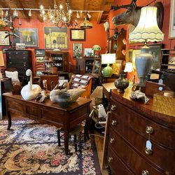 Blue Dolphin Antiques - French provincial desk, carved swans, bureau, etc.