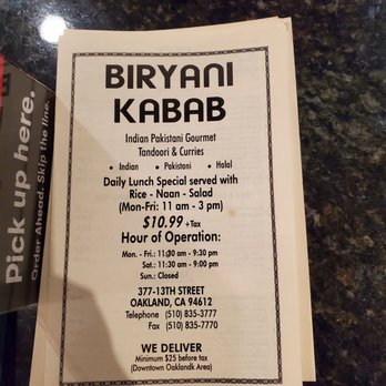 Biryani Kabab - Restaurant Front Menu - Pakistani Near Me - Oakland, California Biryani Kabab - Restaurant Front Menu - Pakistani Near Me - Oakland, California