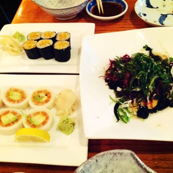 Marumi - Uni sushi roll, salmon avocado cucumber roll, and four kinds of sea weeds. - Sushi Bars Near Me - New York, New York Marumi - Uni sushi roll, salmon avocado cucumber roll, and four kinds of sea weeds. - Sushi Bars Near Me - New York, New York