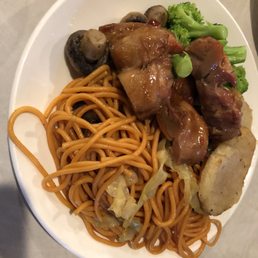 Delicious Spaghetti mushrooms potatoes broccoli