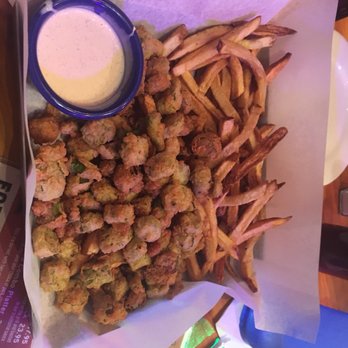 Cue Barbecue - Half and half: okra and French fries - Barbeque Near Me - Milton, Georgia