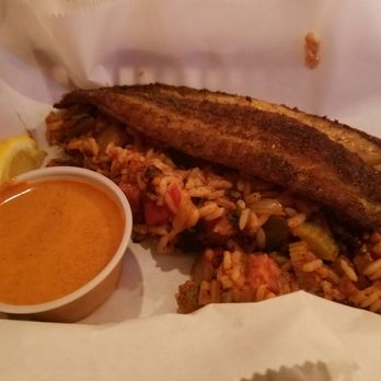 Satchmo's - Blackened catfish and tomatoey jambalaya. - Cajun/Creole Near Me - Flagstaff, Arizona Satchmo's - Blackened catfish and tomatoey jambalaya. - Cajun/Creole Near Me - Flagstaff, Arizona