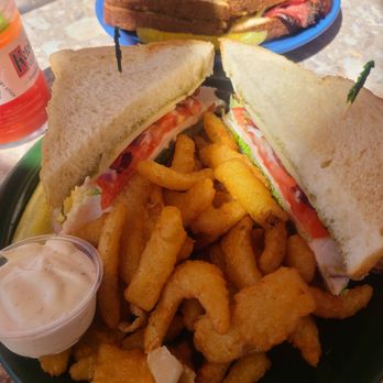 Island Cafe - Turkey Sandwich & a Rueben - both with onion petals - American Near Me - Portland, Oregon