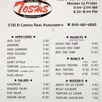 Toshi 1.0 - Special To-Go menu during COVID19 - Japanese Near Me - Atascadero, California