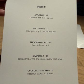 Rocca - Desert menu 6/2/2026 - Italian Near Me - Tampa, Florida