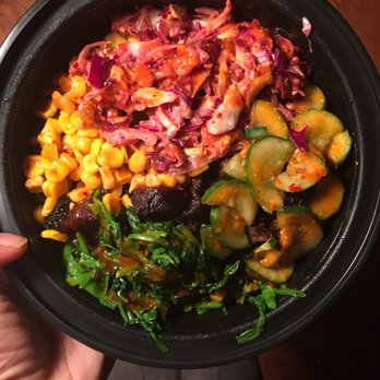 All About Gogi - Galbi/kalbi bowl with cucumber kimchi, butter corn, & watercress w/ purple rice. Steak needed less fire, was too rubbery & dry. - Korean Near Me - Hoboken, New Jersey All About Gogi - Galbi/kalbi bowl with cucumber kimchi, butter corn, & watercress w/ purple rice. Steak needed less fire, was too rubbery & dry. - Korean Near Me - Hoboken, New Jersey