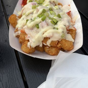 Olcott Lobster - Tator tot appetizer with lobster and cheese sauce. - Seafood Near Me - Lewiston, New York