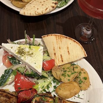 Olive Pit Grill -  Brea - 2 Kabob: Chicken and steak. Oven Roasted Potatoes. Village Salad "Horiatiki". Grilled Salmon Entree. - Greek Near Me - Brea, California