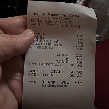 Vampire Cafe - Bullsh*t service charge. - Cafes Near Me - New Orleans, Louisiana