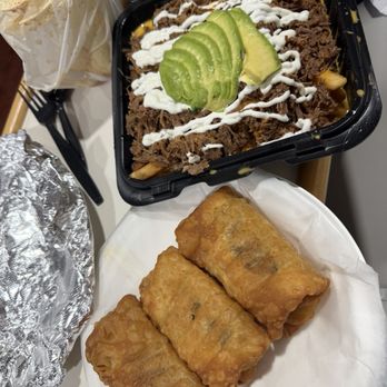 Senor Birria - Egg roll plate and Papas Fritas con Birria / Birria Fries - Mexican Near Me - Downey, California