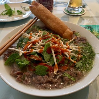 Hoa Mai - Ph with all the herbs (the fried roll is not normally served with this dish - but it was nice ) - Vietnamese Near Me - Mainz, RP