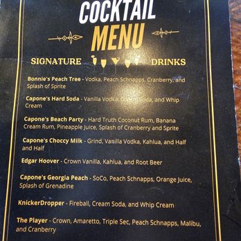 Capone's Downtown Speakeasy - Cocktail menu. - Speakeasies Near Me - Shelbyville, Indiana Capone's Downtown Speakeasy - Cocktail menu. - Speakeasies Near Me - Shelbyville, Indiana