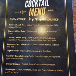 Capone's Downtown Speakeasy - Cocktail menu.