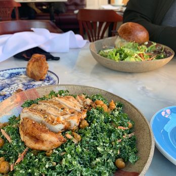 Ellie's - Kale Tuscan salad with chicken and crispy chicken and white cheddar sandwich. Great flavors. - Breakfast & Brunch Near Me - Providence, Rhode Island Ellie's - Kale Tuscan salad with chicken and crispy chicken and white cheddar sandwich. Great flavors. - Breakfast & Brunch Near Me - Providence, Rhode Island