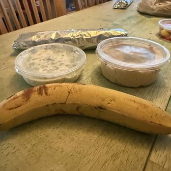 Tarme Mediterranean Grill - For size reference. The sandwich is not even as large as a banana. The hummus was $8 for a couple of spoonfuls. Cucumber yogurt watery. - Mediterranean Near Me - Glendale, California Tarme Mediterranean Grill - For size reference. The sandwich is not even as large as a banana. The hummus was $8 for a couple of spoonfuls. Cucumber yogurt watery. - Mediterranean Near Me - Glendale, California