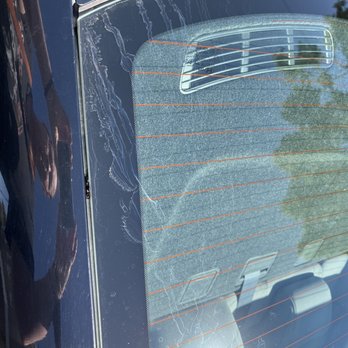 Village Car Wash - Massive soap streak on the windshield shows they really don't care. - Car Wash Near Me - Pomona, California