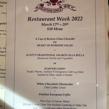 Scott's Seafood - Restaurant week menu 2022 - Seafood Near Me - Oakland, California Scott's Seafood - Restaurant week menu 2022 - Seafood Near Me - Oakland, California