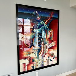 Framed tapestry.