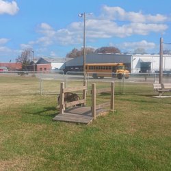 Friends of Elkin Dog Park - Little decorative bridge and the school bus because who doesn't love a yellow school bus? Hahaha