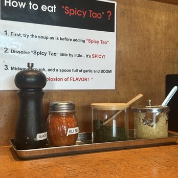 Ramen & Tsukemen TAO - Condiments spice instructions - Ramen Near Me - Buena Park, California