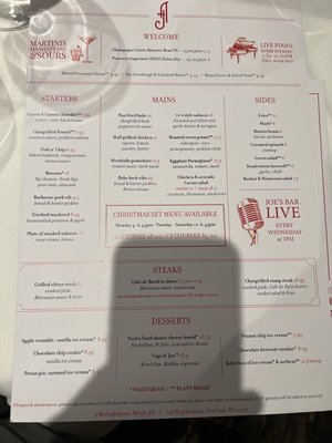 Menu photo 1 Joe Allen London, XGL Menu photo 1 Joe Allen London, XGL