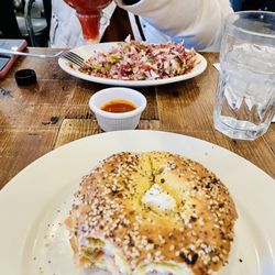 Early Harvest Diner - Lox bagel sandwich and corn beef hash