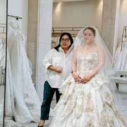 Karoza Bridal - My bridal stylist and I. The gown I fell in love with but didn't get because of the color.