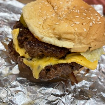 Five Guys - a hamburger with cheese and bacon - Burgers Near Me - Pittsburgh, Pennsylvania Five Guys - a hamburger with cheese and bacon - Burgers Near Me - Pittsburgh, Pennsylvania