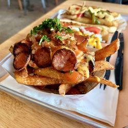 Clark’s Snack Bar - Kielbasa Fries special, stoopid with two o's good.