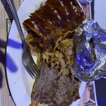Dallas BBQ - Jamaica - Steak & Ribs with fried onions and a baked potato - Barbeque Near Me - Jamaica, New York Dallas BBQ - Jamaica - Steak & Ribs with fried onions and a baked potato - Barbeque Near Me - Jamaica, New York